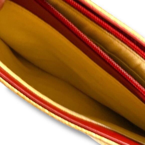 VTG Etienne Aigner Woven Straw & Cranberry Trim Shoulder Bag Wood Sandal Fob - Picture 9 of 14